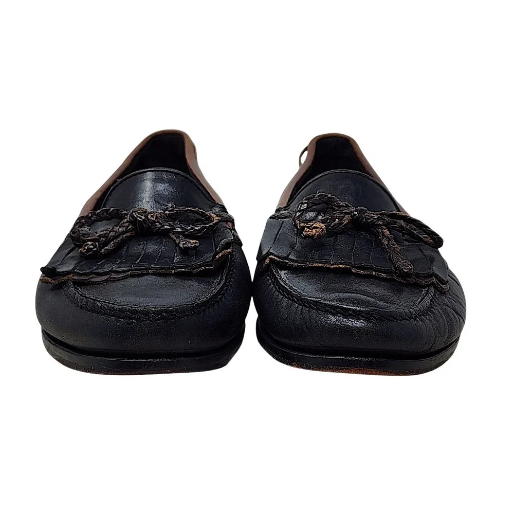 Johnston & Murphy Kiltie Loafers 11 D Mens Black Brown Tassel Leather Moc Toe